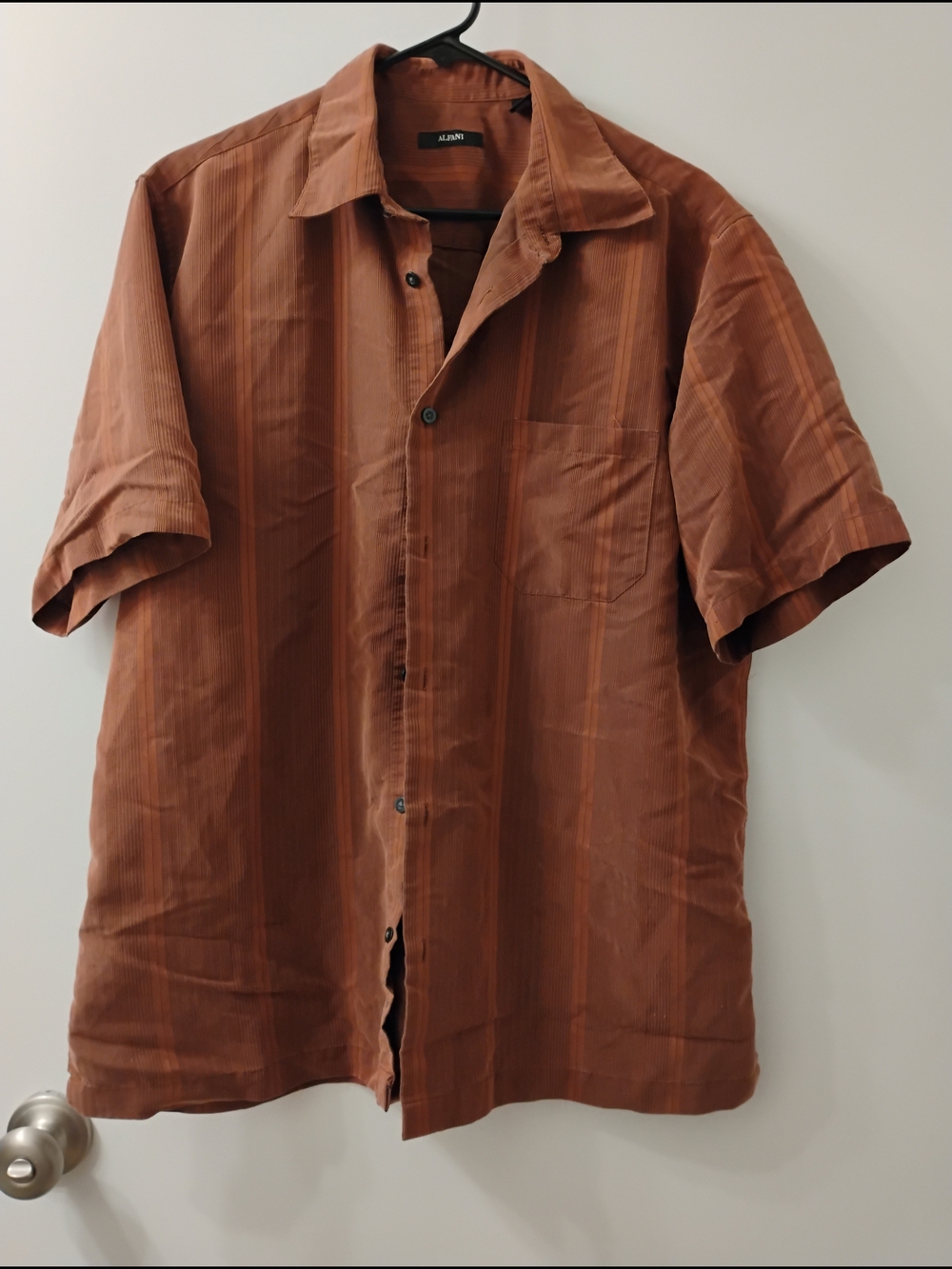 Alfani Men's Short Sleeve Button-Down Shirt in Rust Brown